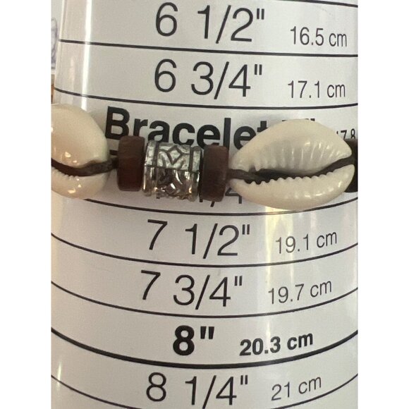 Vintage Cowrie Shell Bracelet Wood Silver Tone Drawstring Adj Beach Estate - Picture 4 of 4